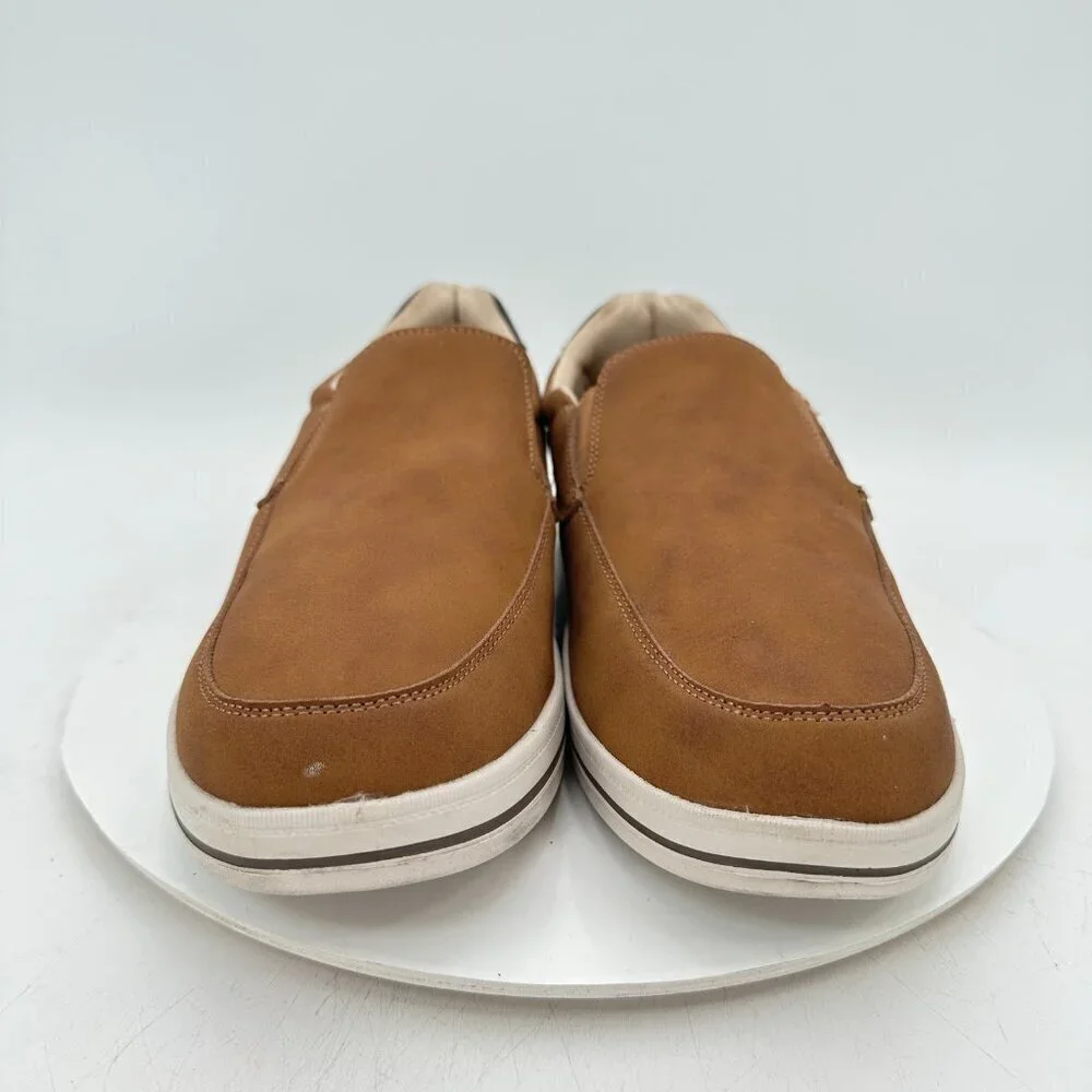 Izod Memory Foam Men Size 13M Brown Leather Elastic Pull On Casual Shoes